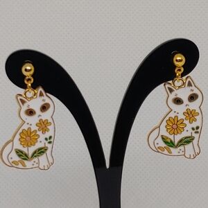 Cat & flower earrings